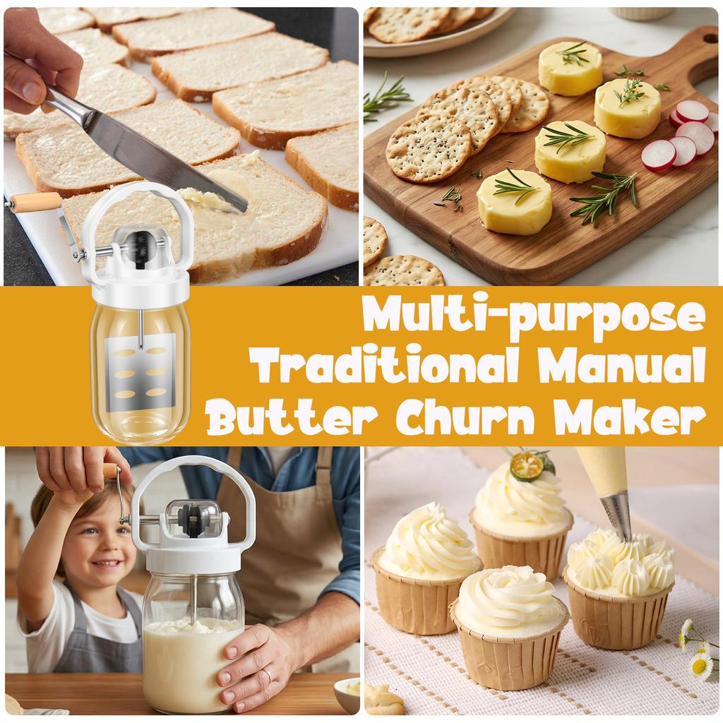 1500ML/51oz Hand Crank Butter Blender Tool with Glass Bottle No dirty hands Manual Butter Churn Maker Juicer Mixer Kitchen Tool