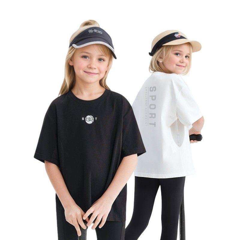 Summer Children's Clothing, Short-Sleeved T-Shirts for Older Children, Half-Sleeved Letter Print Clothes, Girls' Ice-Feel Quick-Drying Tops