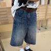 American rivet washed lightning pattern seven-point jeans men's and women's spring and summer tide brand loose couple old shorts