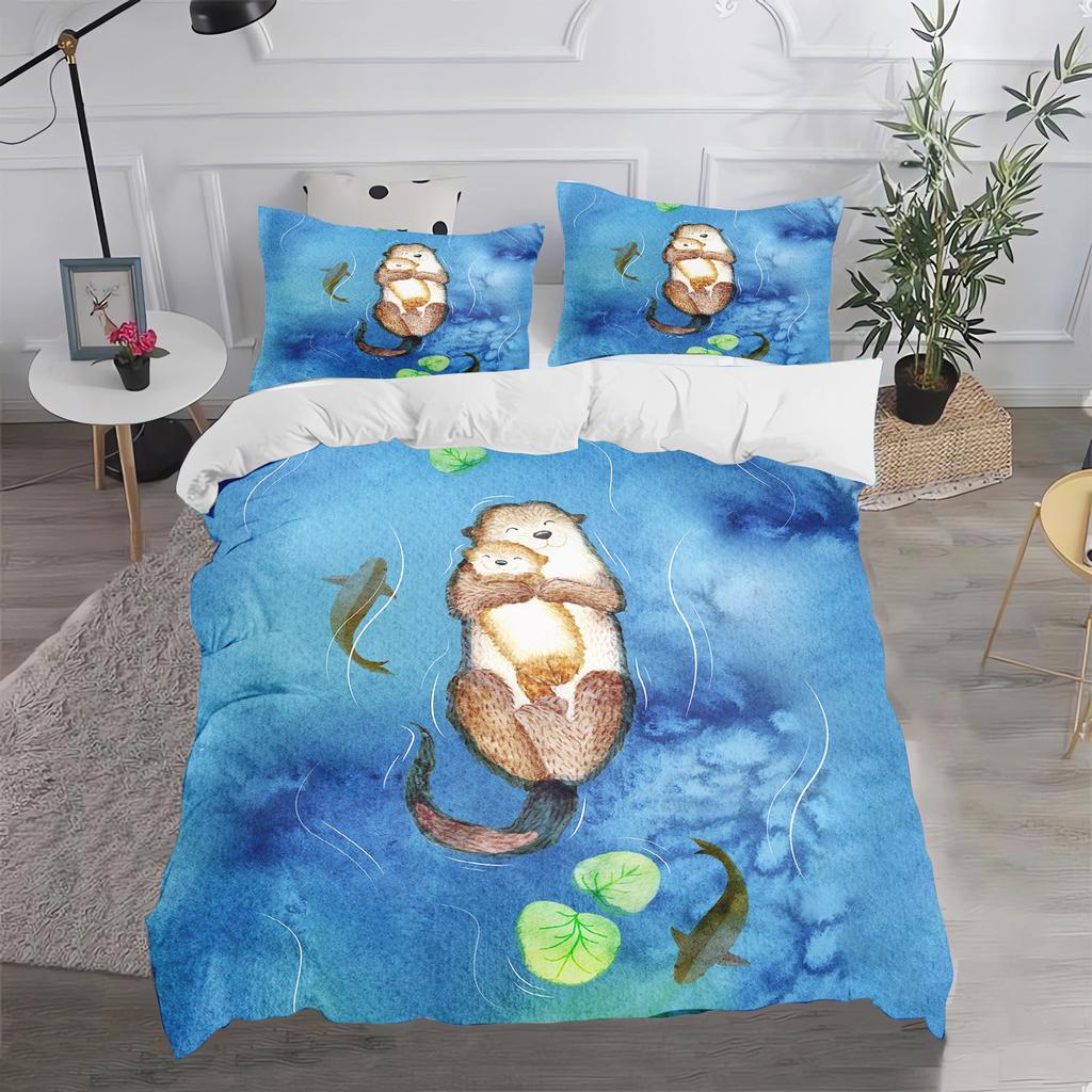Comforter Otter Cartoon Cute Bedding Set For Kids Teens Girls Bedroom Decoration Easter Gift Friends