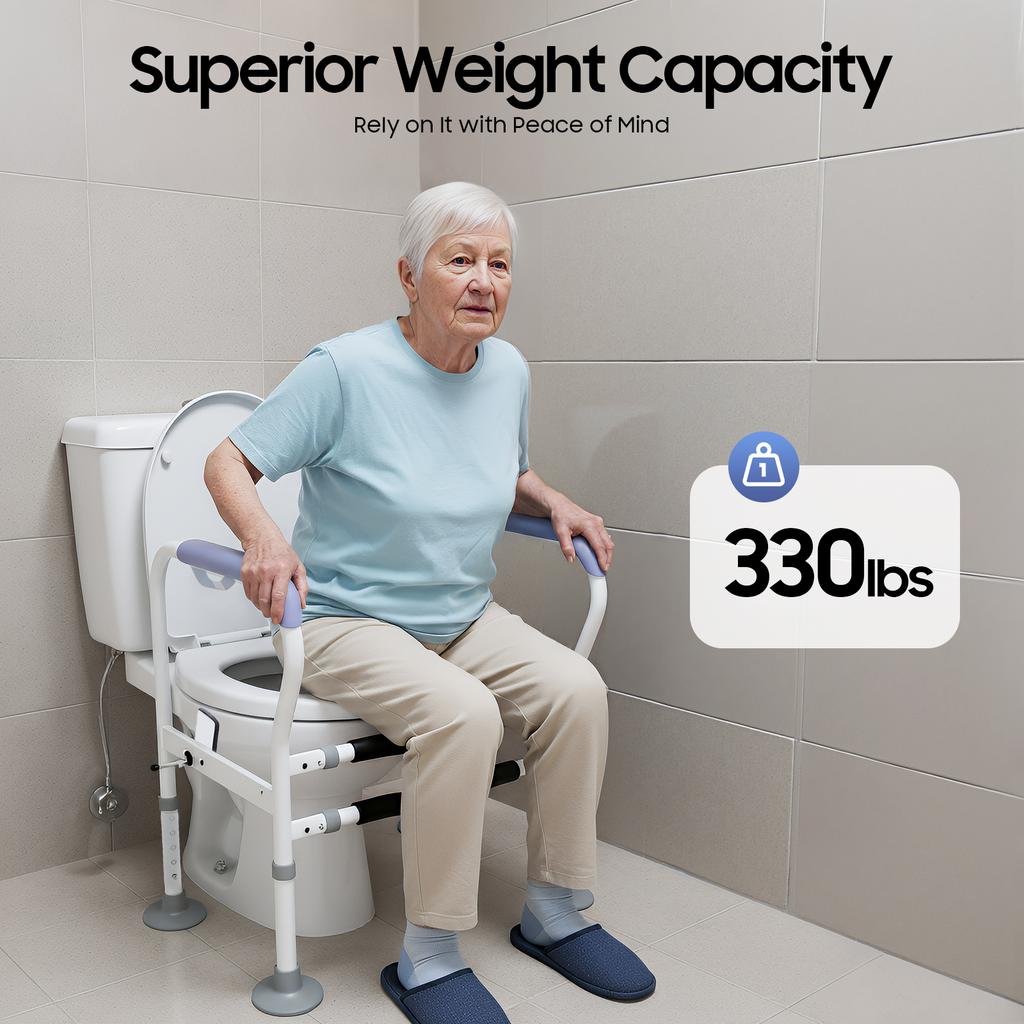 Toilet Safety Rails, White Floor-standing Bathroom Safety Frame for Elderly, Pregnant, Disabled,and Adjustable Height 65-78cm