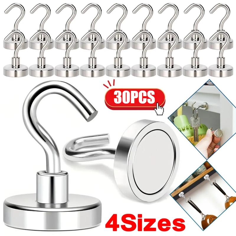 30pcs Premium Stainless Steel Magnetic Hooks Multi-Purpose Home Kitchen Storage Hook Hole-Free Strong Magnetic Holder