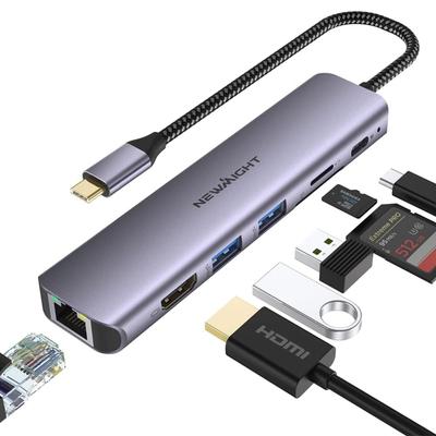 USB C Hub Adapter LAN HDMI Docking Station Gigabit Ethernet PD 100W Schnellladung HDMI Hohe Geschwindigkeit Datenübertragung Kartenleser Kompatibel mit Macbook