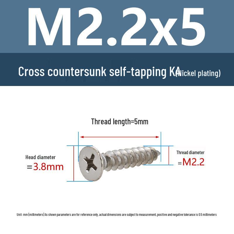 YiguYigu Nickel-Plated Phillips Flat Head Self-Tapping Screws M1-M5, Carbon Steel