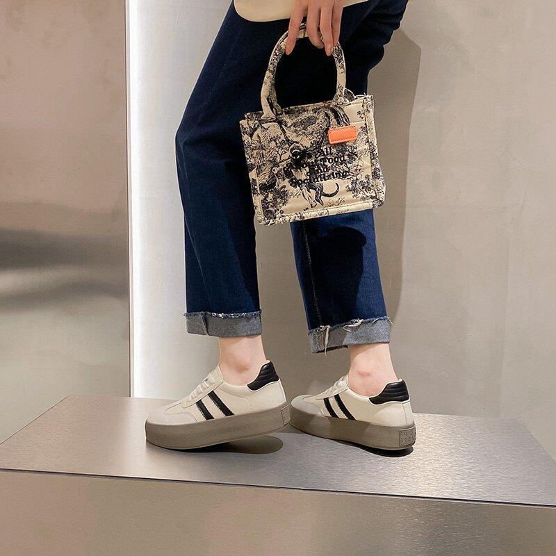 

Leather inner height increase women s new retro versatile lace-up platform white shoes casual sports board shoes 40