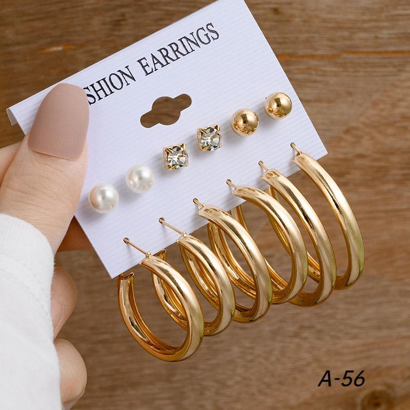 Vintage Gold Geometric Women's Earrings Set Ear Studs Fashion Pearl Circle Hoop Earrings for Women 2022 Trend Female Jewelry Gifts