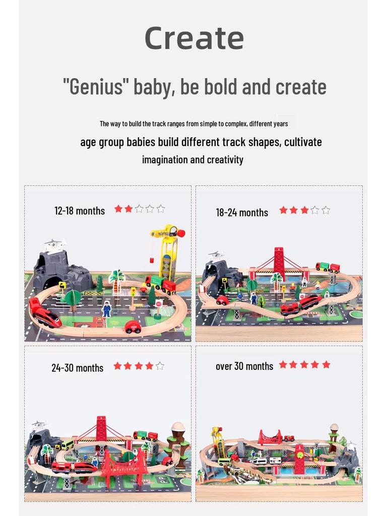 100-Piece City Railway Electric Train Set with Elevated Wooden Tracks