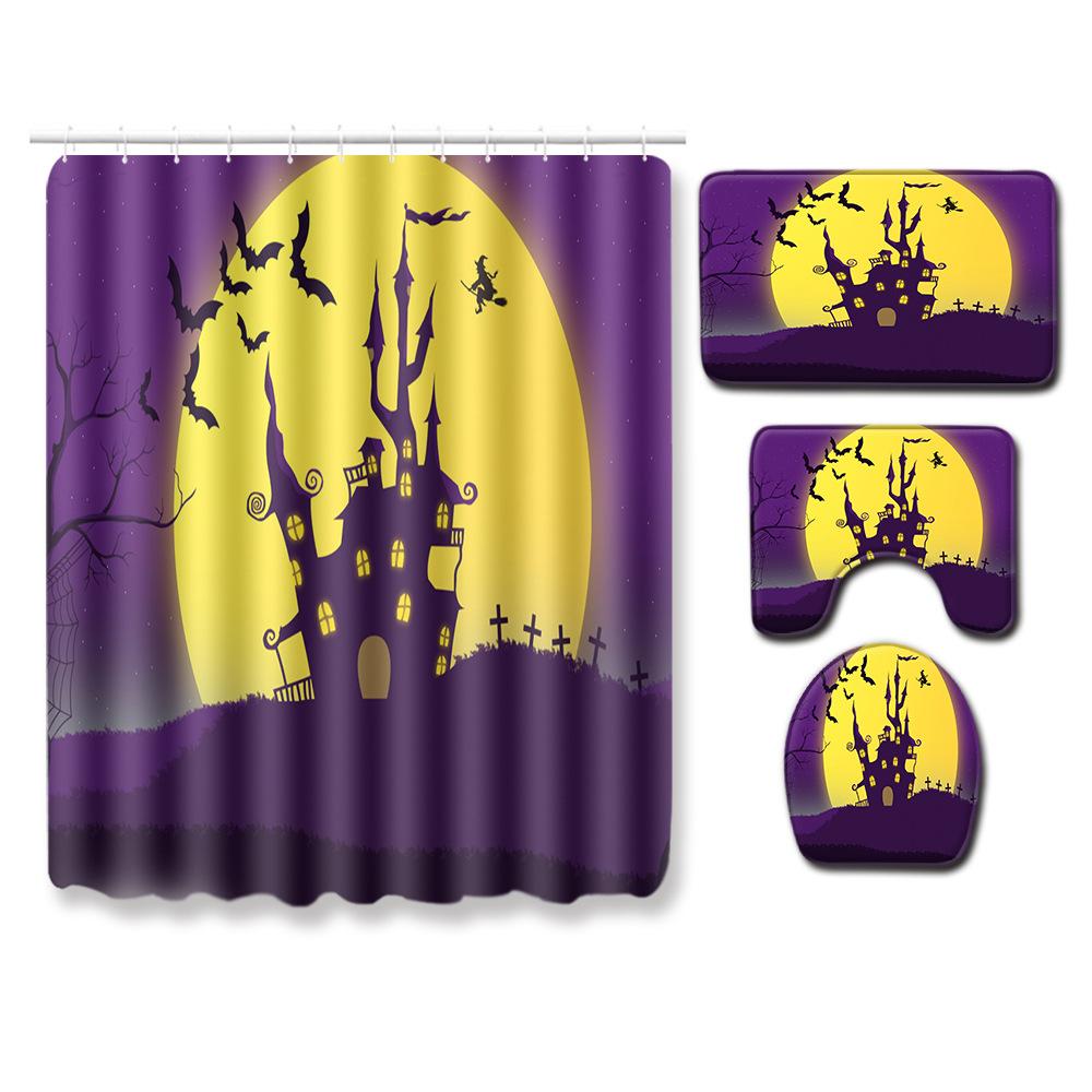 Halloween Shower Curtain Floor Mat Combination Four-Piece Set Kitchen Absorbent Non-Slip Carpet Bedroom Door Mat