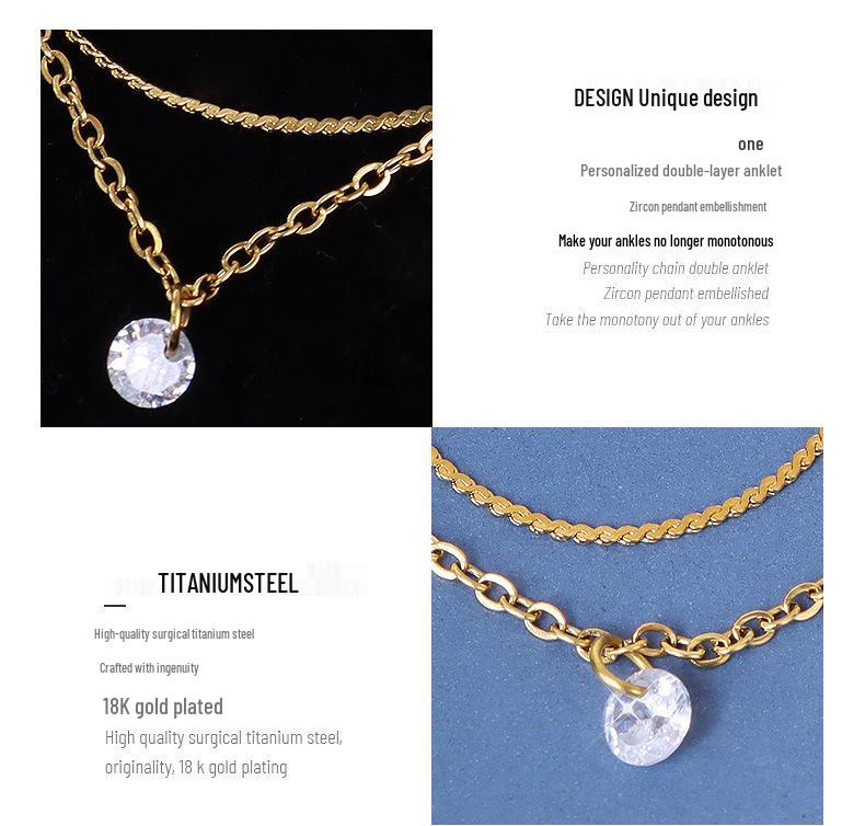 French Brand Personalized Double-Layer Titanium Steel 18K Gold Anklet - Women's Foot Jewelry with Unique Chain Design