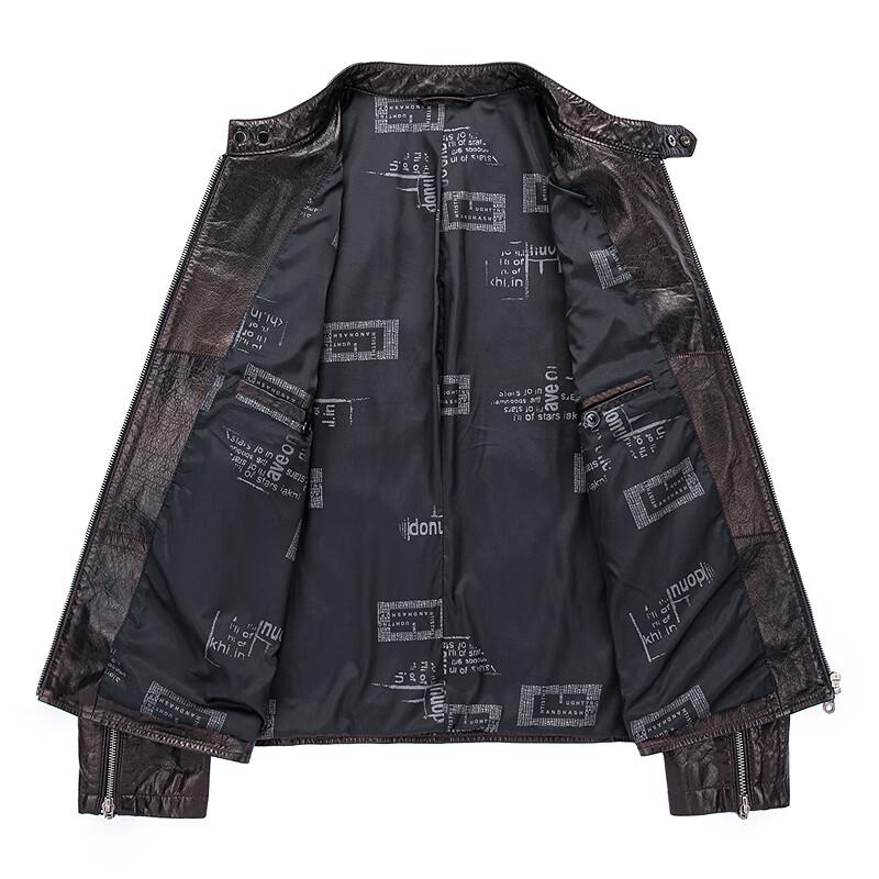 FAPAI Men's Nubuck Cowhide Stand Collar Motorcycle Leather Jacket