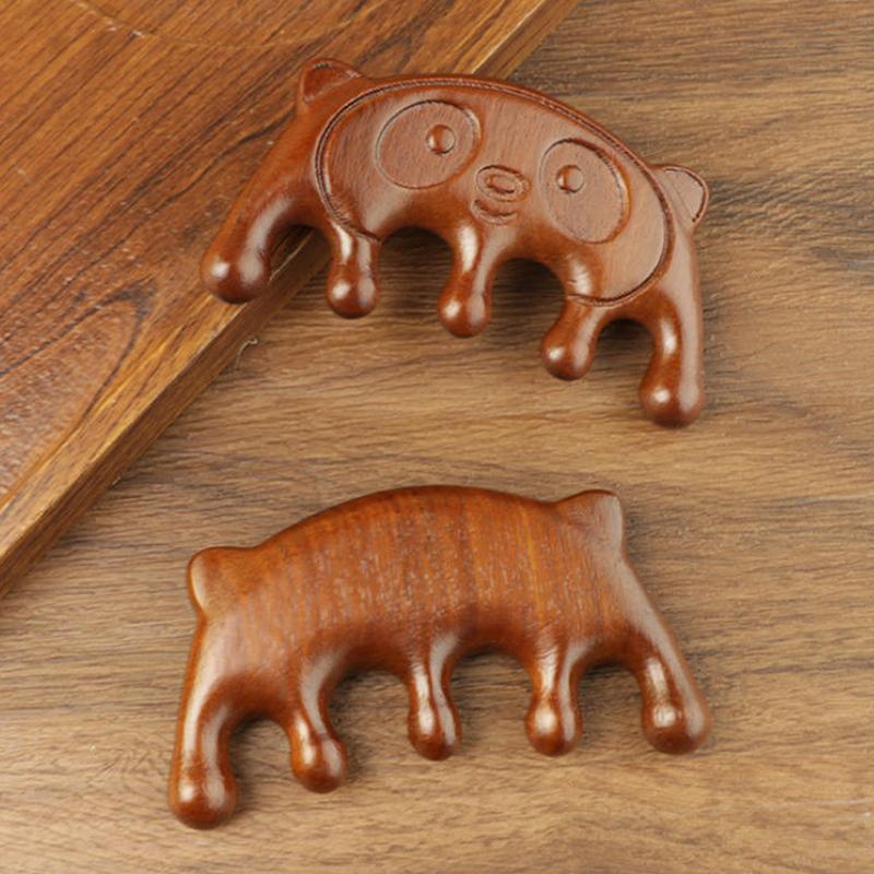 Sandałowe Panda Masażer Głowa Grzebień Meridiany Skóra Głowy Grzebień Twarz Oczy Ramię Szyja Skrobanie Leczenie Pielęgnacja Włosów Antystatyczny Grzebień