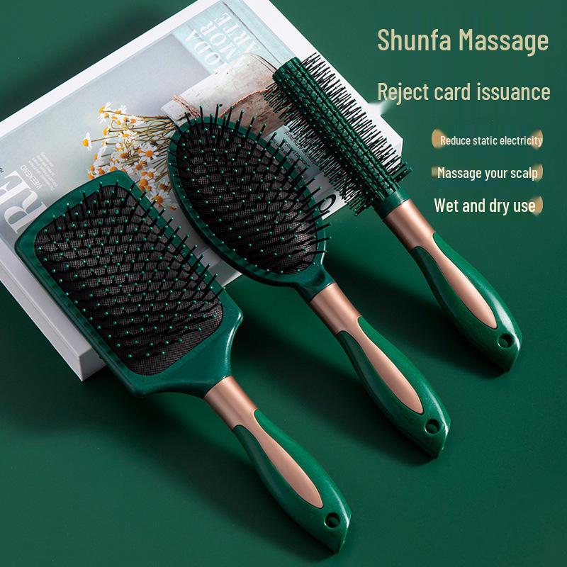 Dark Green Negative Ion Air Cushion Comb for Straight & Curly Hair, Ideal for Salon & Beauty Use