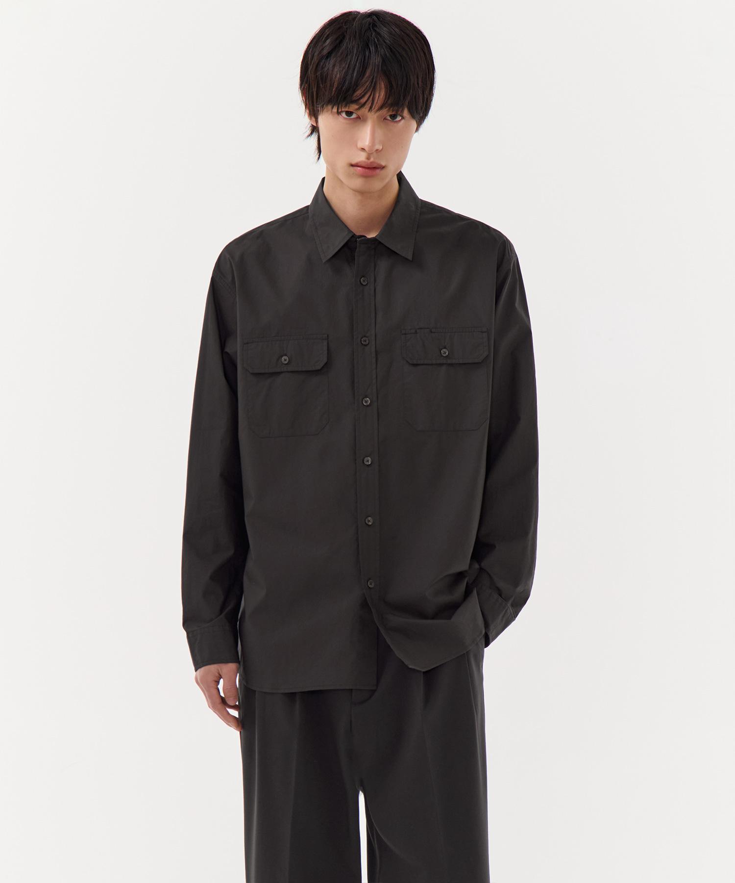 Musinsa Standard Relaxed Soft Poplin Officer Shirt [Gunmetal] Gunmetal/S