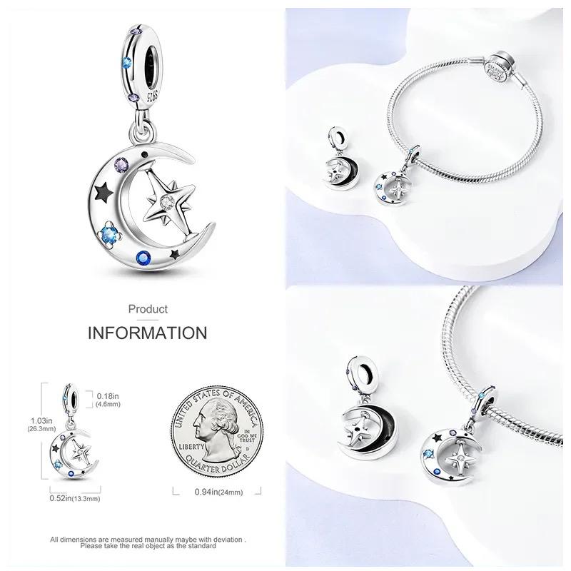 Round Clip Charms Plata Shining Moon Star Char Copper Spacer Clasp Fit Original Bracelet Glow Safety Chain Beads Diy Jewelry