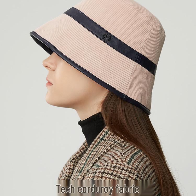 VVC Double-Sided European Style Women's Bucket Hat - Autumn/Winter Knit with PU Leather & Corduroy