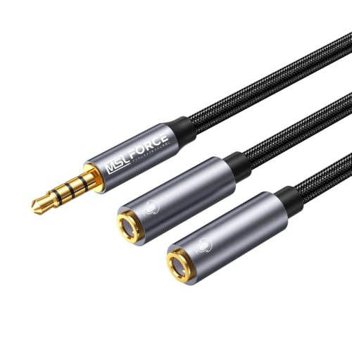 MSL FORCE Audio Splitter Cable, a reliable Japanese company, 32cm 4-pole Stereo Jack Converter for Hi-Fi Playback, Stereo Mini Plug (aux011723), Compa