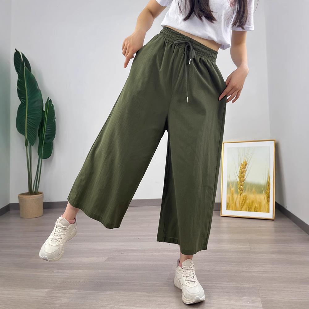 Southeast Asia Women's Casual Loose Ramie Culottes - Wide-Leg All-Cotton Slimming Pants, Eight-Point Length