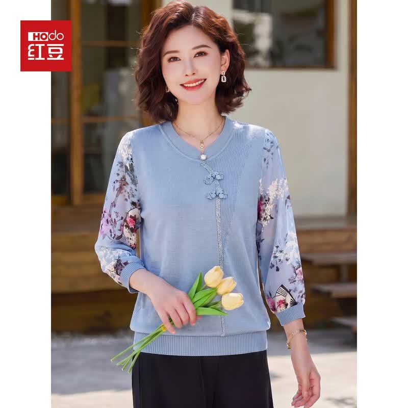 Hodo Women's Chinese Style Knitted Chiffon Top