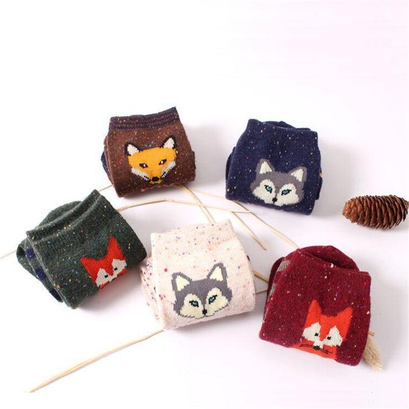Koreanische Dicke Wolle Damen Mädchen Crew Socken Herbst Winter Von Harajuku Tier Fuchs Wolf Gestreifte Socken Lieblich Süß Weihnachten Dropship