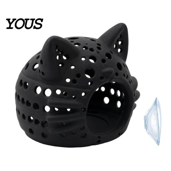 Aquarium Landscaping Decor Shrimp Cave, Cat Head Fish Hideout with Suction Breeding Box Cup, Decorative Cave for Betta Tanks Hiding