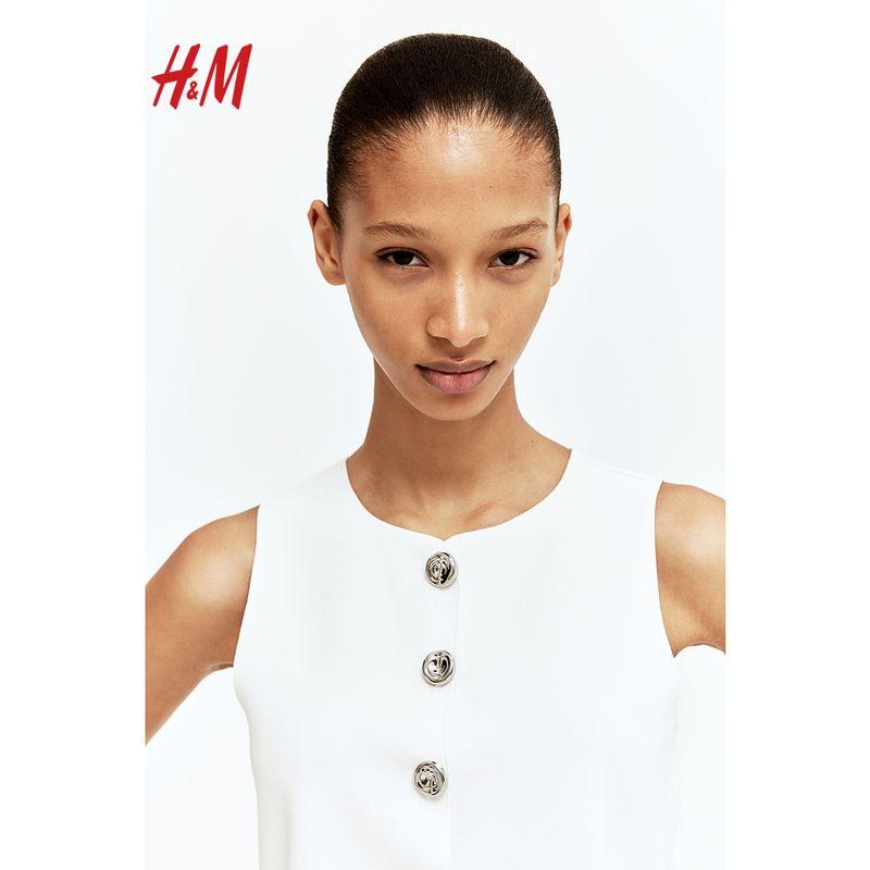 

HM Women clothes Vest 2025 Summer New Fashion Slim fit round Neck Short Soft and Comfortable Short Vest 1292064