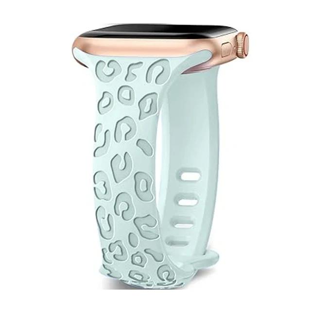 

Тонкий гравированный ремешок для Apple Watch Ultra 2/Ultra 49 мм 9 8 7 45 мм 41 мм Леопардовый силиконовый ремешок для iWatch Series Se 6 5 4 3 2 1 44 мм 40 мм 42 мм 49mm 45mm 44mm 42mm for apple watch светло-зеленый