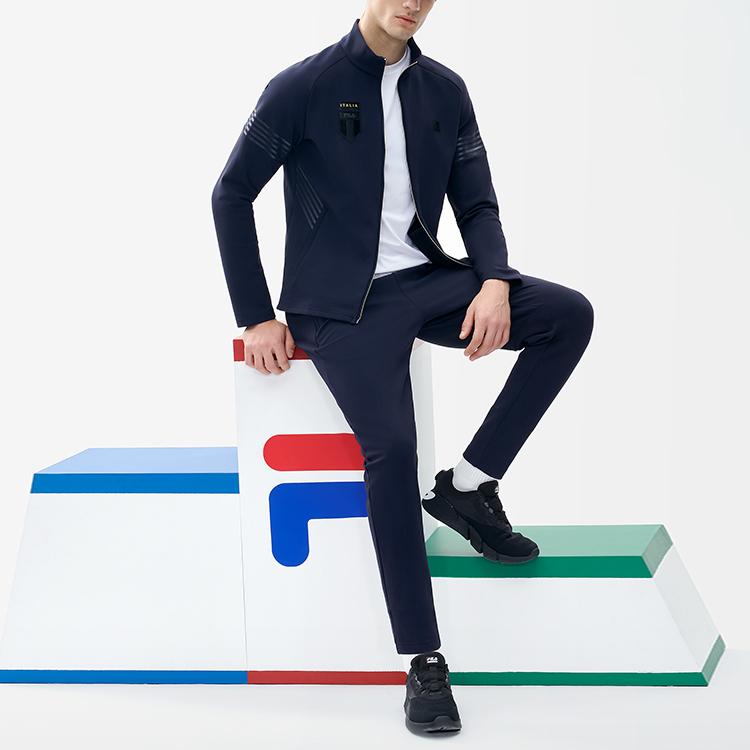 FILA Athletics Letter Print Sports Knitted Fleece Stand Collar Jacket Men jackets Dark-Blue A11M211507F-NV