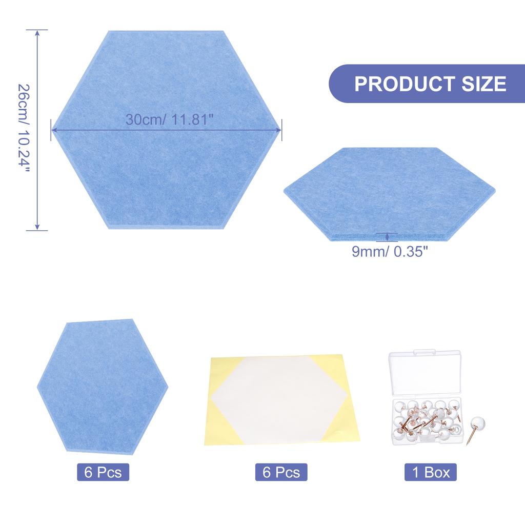 6Pc 12"x10" Felt Bulletin Board Self Adhesive Hexagon Felt Tiles for Sound Proofing Wall Panels for Home Office Recording Studio