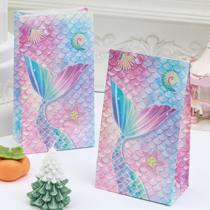 Paper Bag Set 20Pcs Colorful Mermaids Gift Bag with 20 Sticker ,Take-out Bags for Christmas,Festivals,Birthdays,Parties