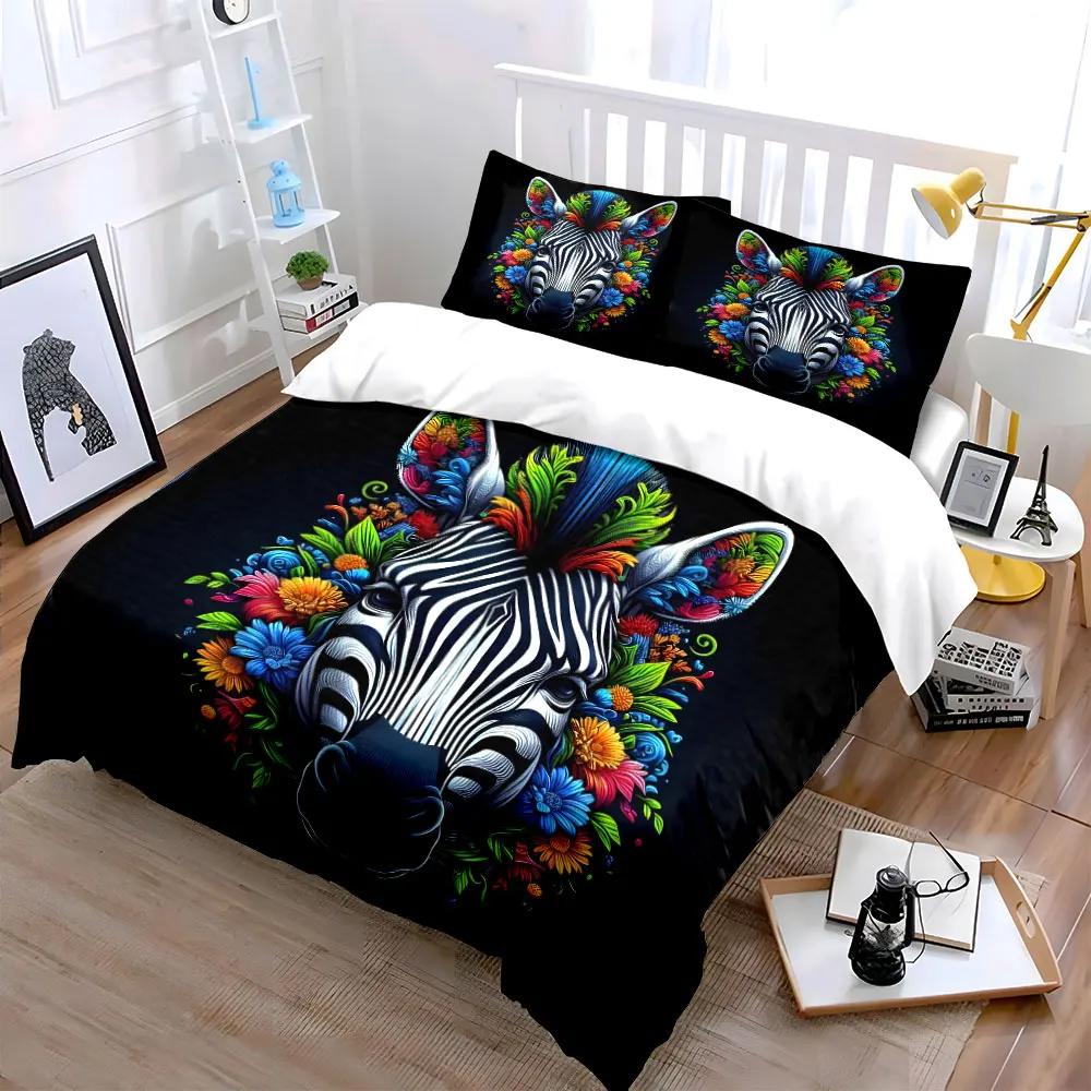 Colorful Zebra Art Decor Set Soft Comfortable Duvet Cover Bedding Set Included 1*Duvet Cover & 2*Pillowcases Gift