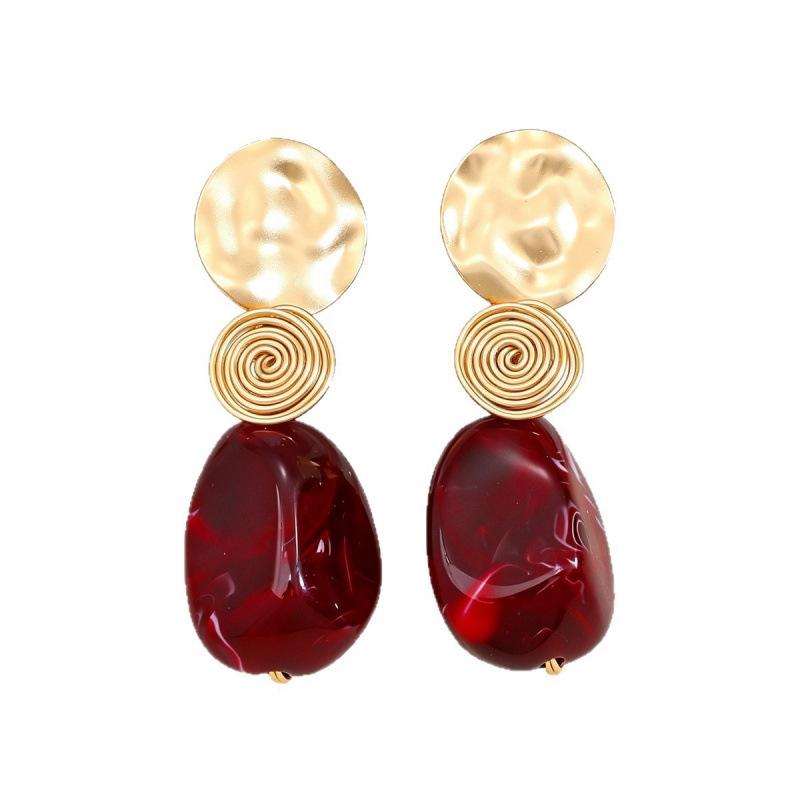 European and American exaggerated geometric earrings female mosquito coil disc retro style earrings light luxury niche design burgundy earrings