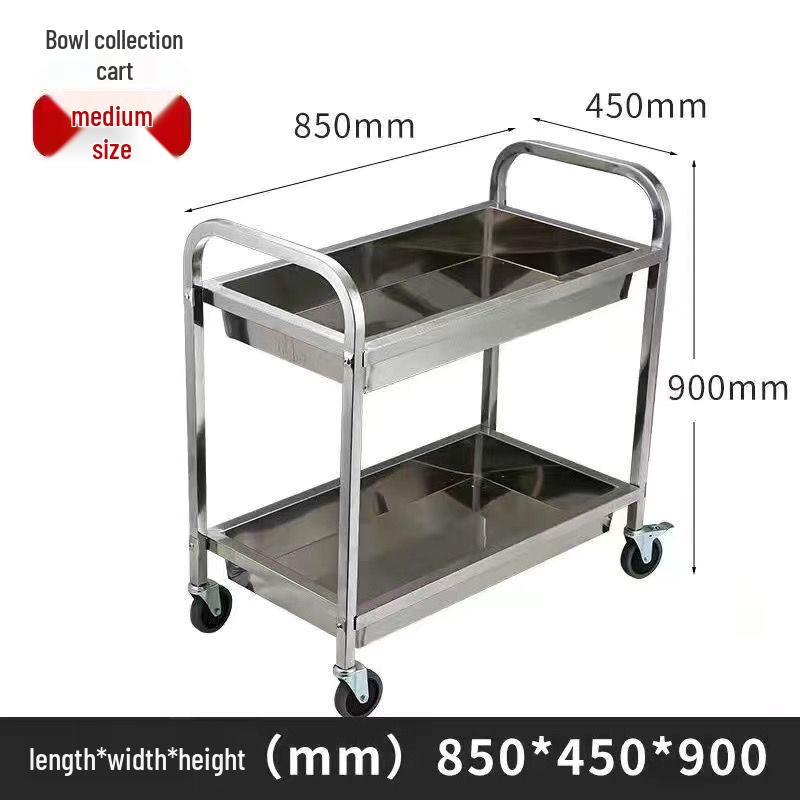 Stainless Steel Mobile Dining Cart – Three-Tier Restaurant and Hotel Dish Collection and Beverage Trolley.