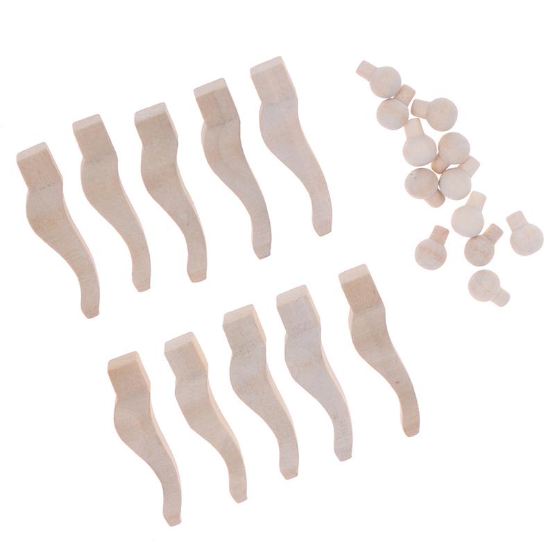 10 Adet Ahşap Masa Ayağı/12 Adet Çekmece Yuvarlak Çekme Kolu 1/12 Bebek Evi Dekorasyonu İçin