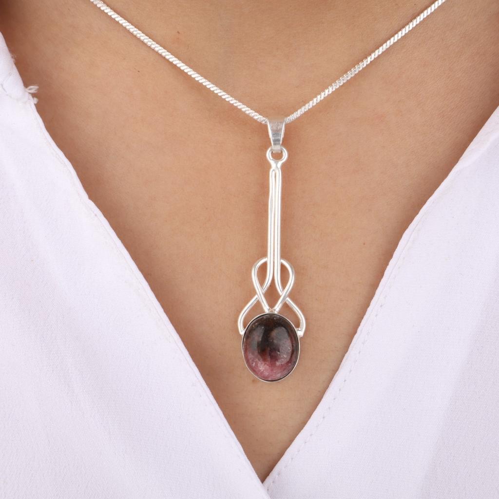 Black Rhodonite Gemstone 925 Sterling Silver Jewelry Handcrafted Pendant 1.79" PP-60-38