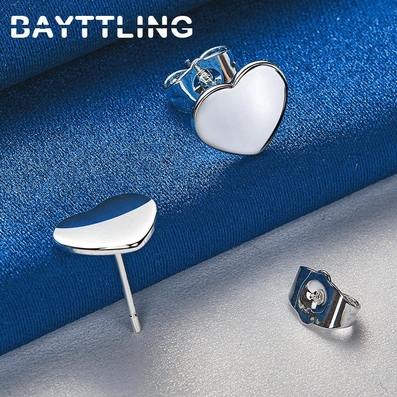 High Quality 925 Sterling Silver Earrings Charm Glossy Heart Stud Earrings For Women Engagement Birthday Party Fashion Jewelry
