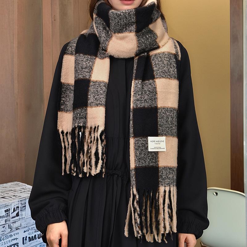 Winter Plaid Printed Pashmina Scarf Tassel Shawl Woman Warmer Wraps Outdoor Windproof Muffler Cashmere Like Scarves