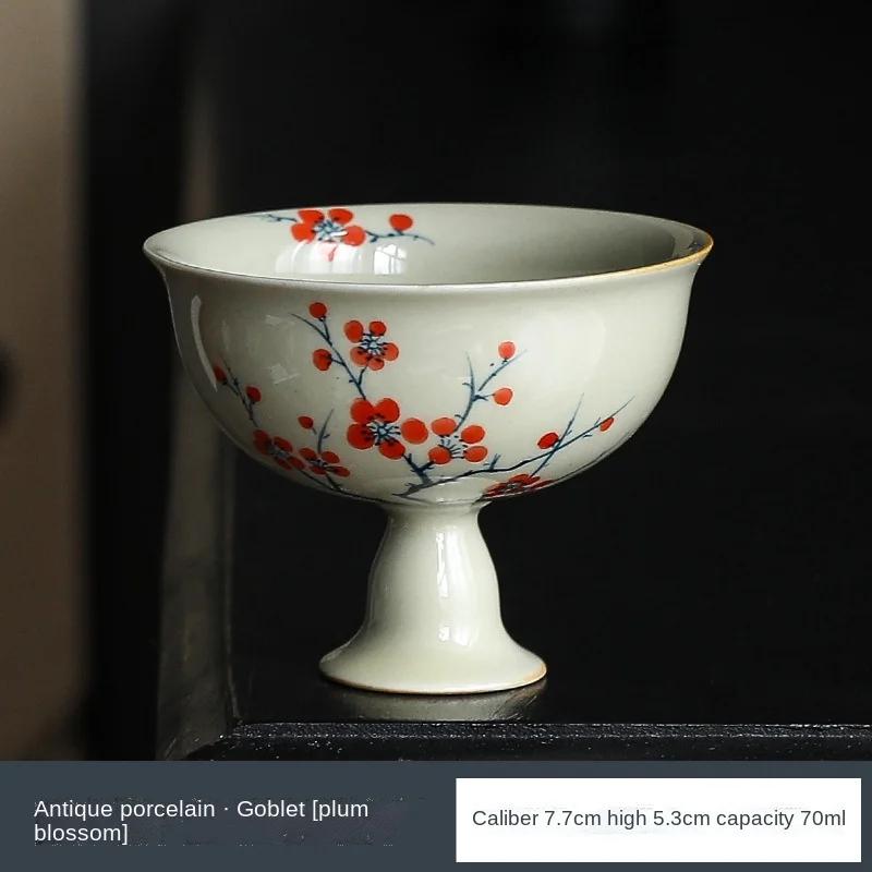 Hand Painted High Foot Master Cup Retro Chinese High Foot Tea Cup Single Tea Cup Household Kung Fu Tea Set Tea Cup Bowls Bowl
