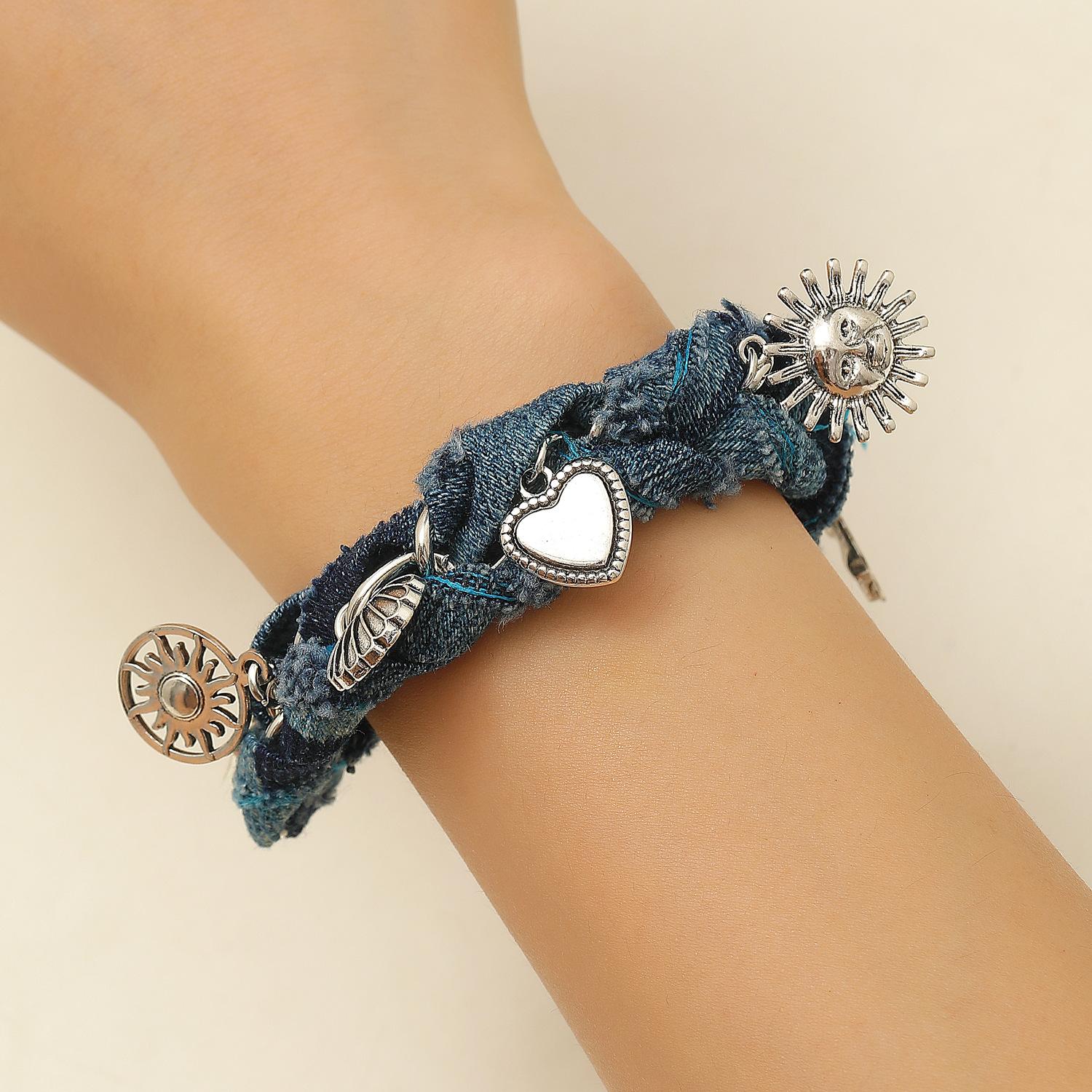 

Новые универсальные ботинки в форме сердца, многоподвески, ручные украшения, милый и крутой модный джинсовый браслет-ракушка для женщин