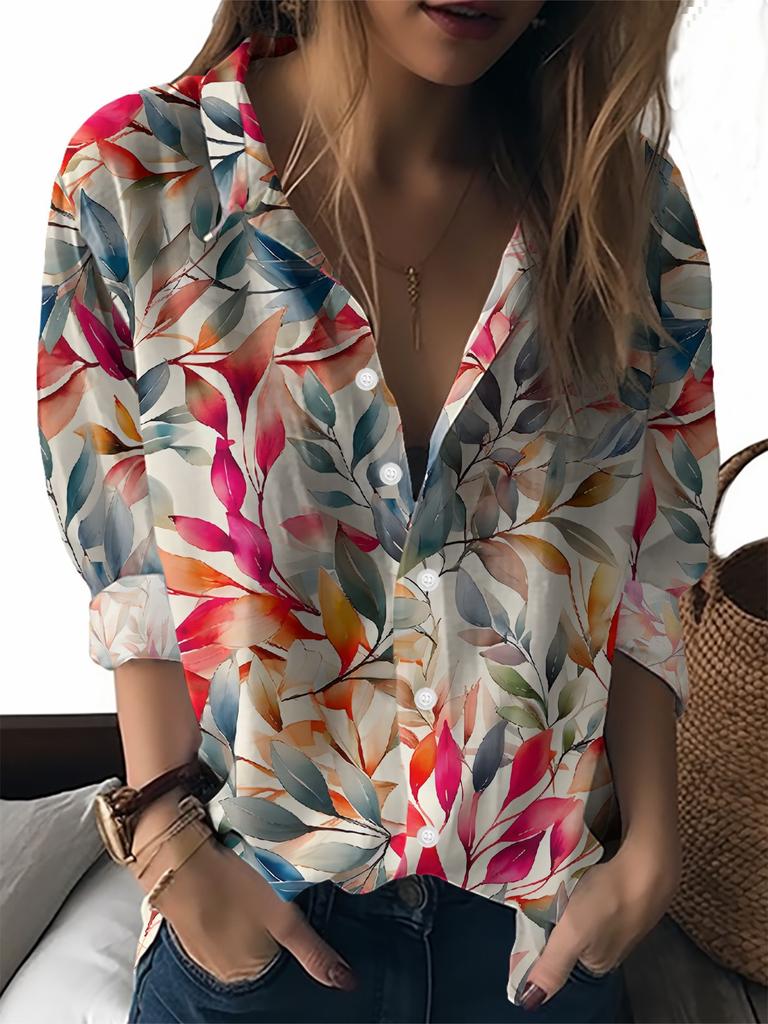 Colorful Cartoon Element Printed Lapel Shirt Women's Loose Casual and Comfortable Single-breasted Commuter Top
