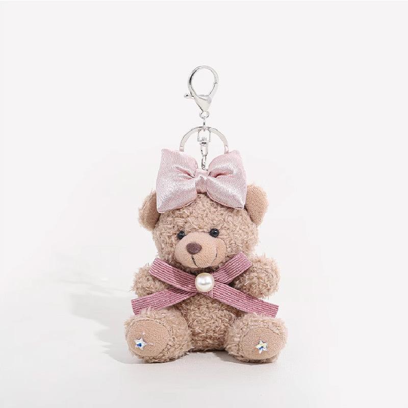 Cute Plush Teddy Bear Keychain, Soft Brown Bear Bag Charm with Pink Bow,Plush Teddy Bear Keychain, Soft Pink Bow Charm