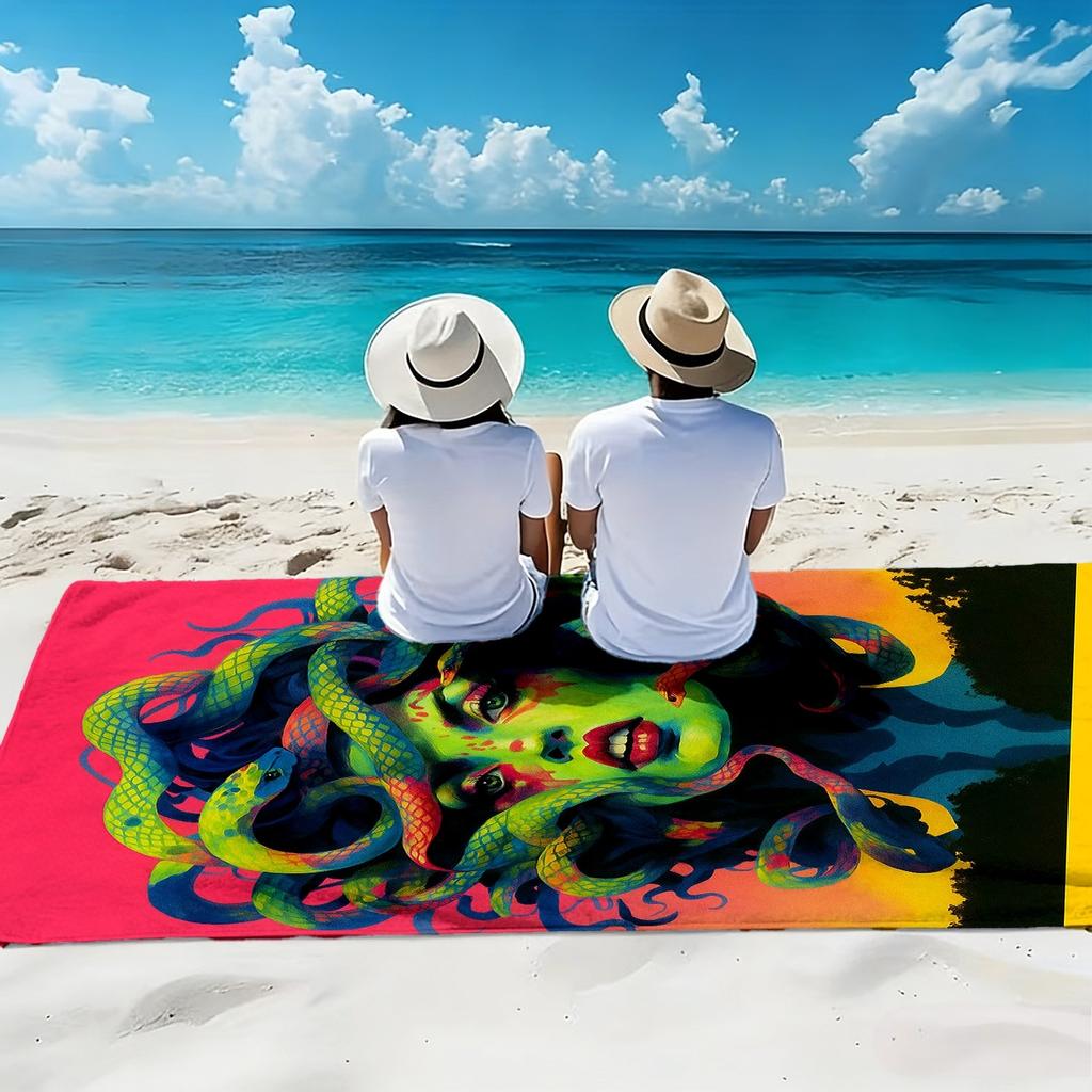 Medusa-style fantasy character polyester microfiber beach towel is highly absorbent, suitable for swimming and beach outings