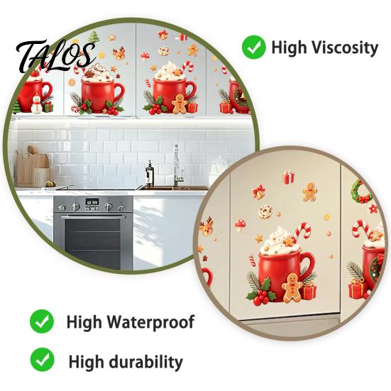 Self Adhesive Refrigerator Decor 2Pcs Christmas Hot Drinks Wall Stickers for Kitchen Cabinets, Self-Adhesive Art Holiday Gift Decor, Removable PVC Mug