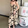 Real Summer Clothing New Hepburn Style Retro Niche Backless Printing Dress Female Sexy Suspender Skirt Trendy