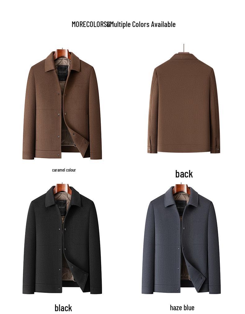 Men's Winter Double-Sided Wool Jacket with Cashmere Lapel and Down Liner - Middle-Aged Dad Style