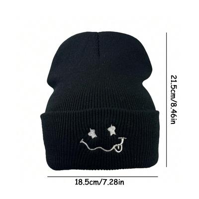 1 Stück Niedlicher Ausdruck Bestickte Strickmütze Winter Warm Und Vielseitig Paarhüte Für Männer Und Frauen