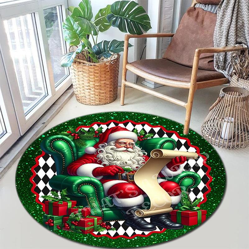 Cute Christmas Day Gift Bell Santa Claus Snowman Christmas Tree round rug Home Soft Decorative Anti slip Chair Mat Carpet Outdoor Floor Mat Carpet 91