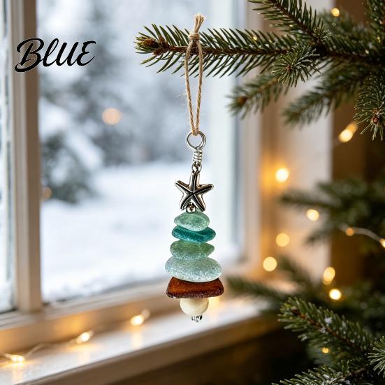 Handcrafted Ocean Inspired Gift Sea Glass Tree Ornament Handmade Starfish Hanging Ornament Decoration Coastal Style Pendant for Christmas Tree Bag