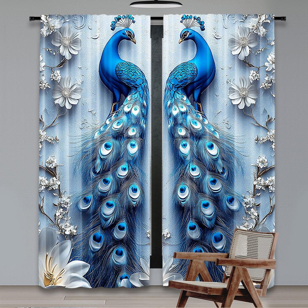 2Pcs Gothic Blue Peacock Curtain Elegant Decorative Room For Living Room Bedroom Office Kitchen Bathroom With Vibrant Colors And