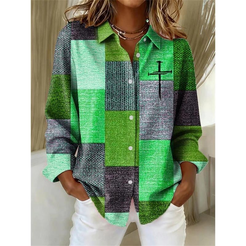 Camicia da Donna alla Moda Patchwork 3D Stampata a Colori Vestibilità Larga Bluse Top da Donna Nuova Primavera Estate Camicia Casual a Maniche Lunghe
