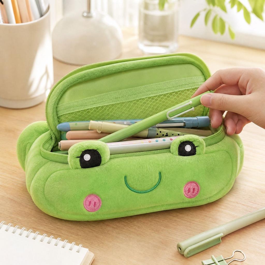 Cute Plush Animal Pencil Pouch - Large Capacity Pencil Case for Students School Supplies Storage
